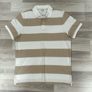 Classic Fit Striped Men’s Pique Polo Toasted Almond Sz L NWT
